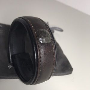 Unisex Silpada leather and burnished silver button bracelet. Retired design!